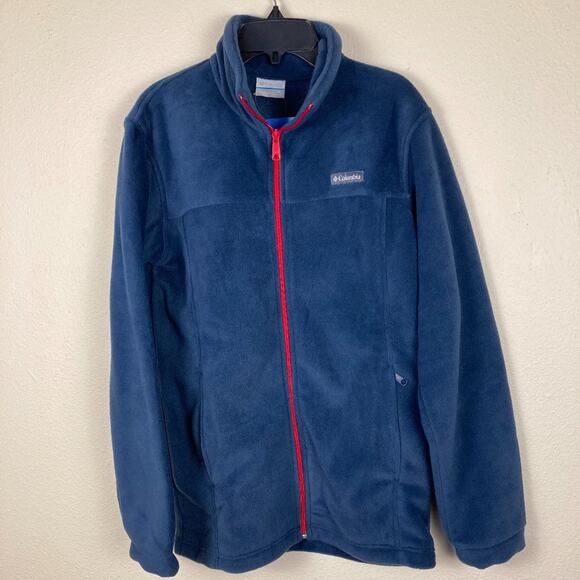 Columbia Youth XL Fleece Jacket Blue Birch Falls Red Zipper Polyester Pockets - Picture 2 of 8